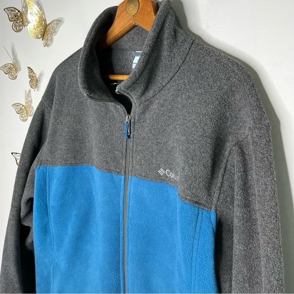 🦋🌙 COLUMBIA | Gray and Blue Color Block Fleece Zip Up Jacket - Picture 2 of 8